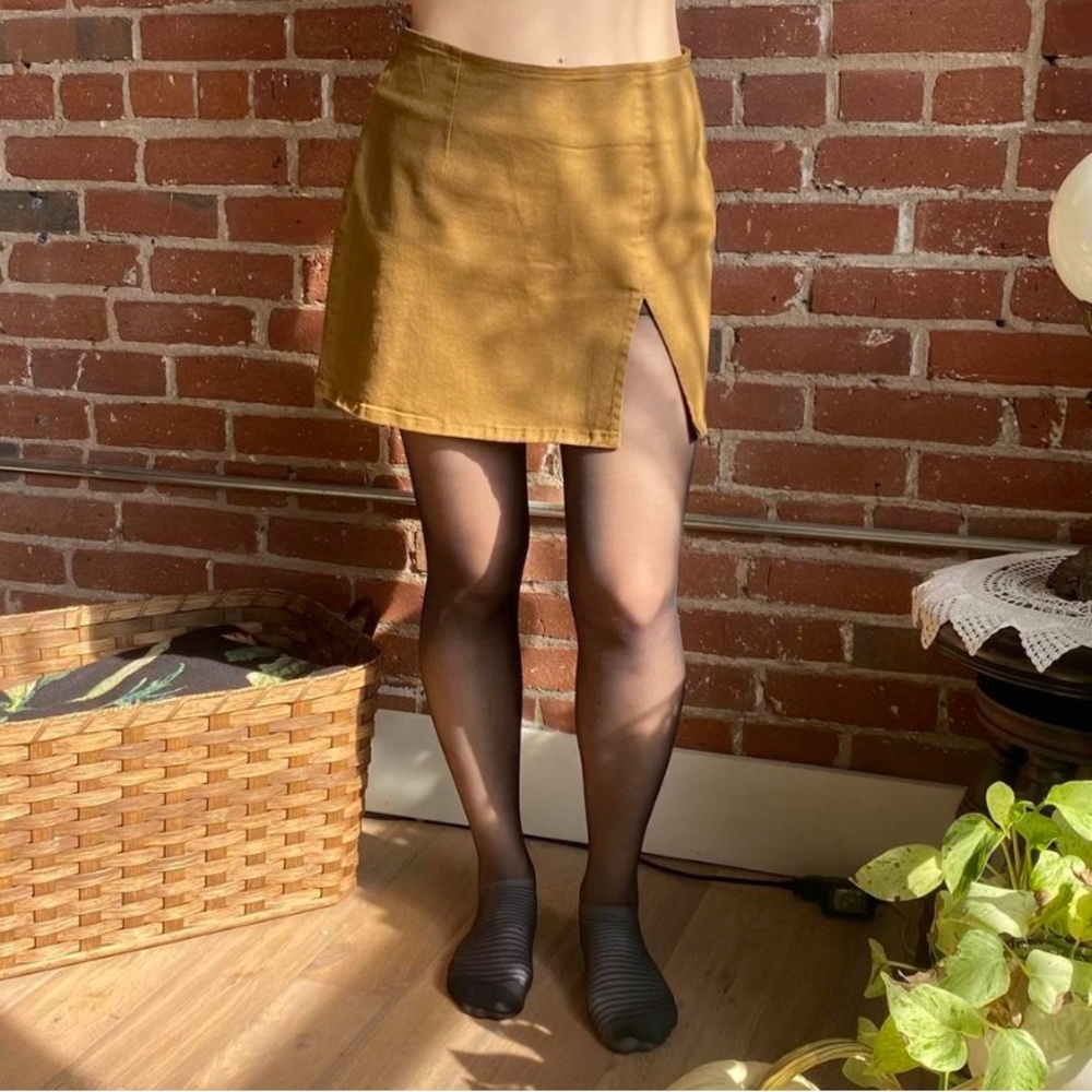 Khaki Mini Skirt with Slit